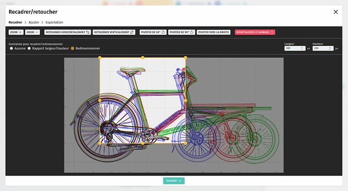 Possibilité de définir un rapport largeur hauteur ou redimensionner en pixel l'image